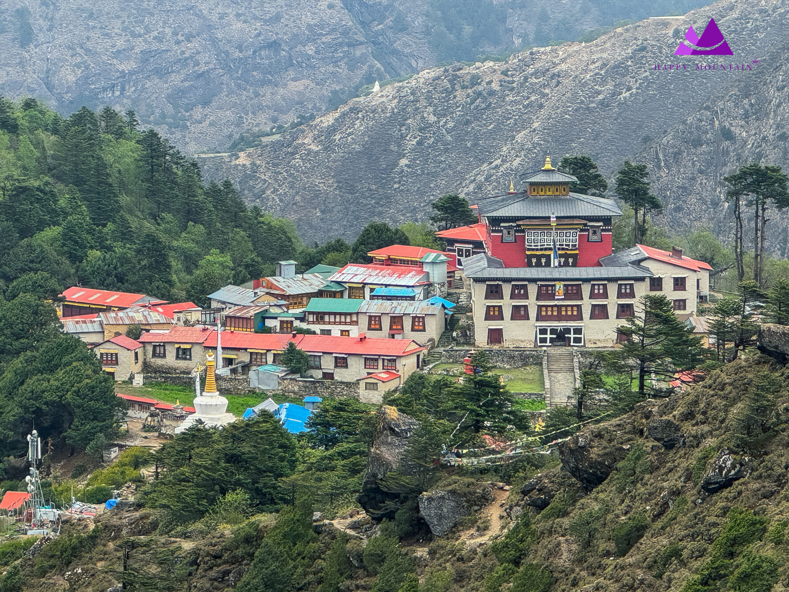 Tengboche Monastery surroundings by hotels & Mountains