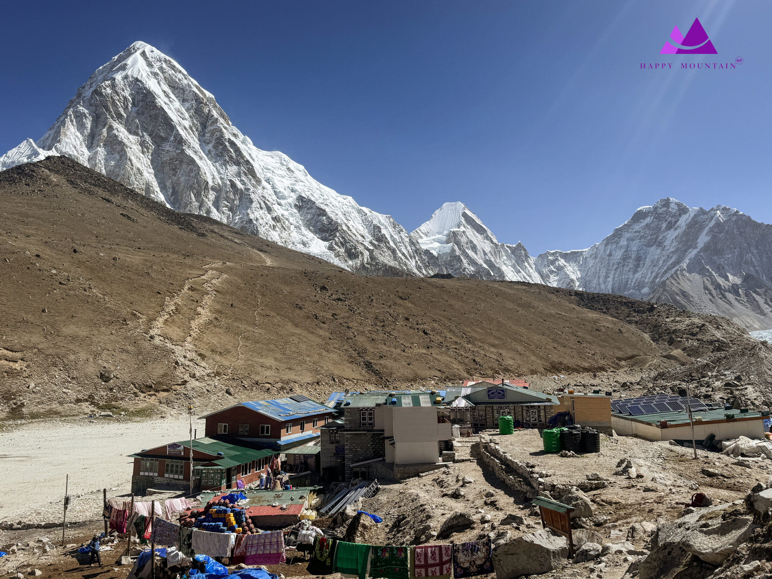Gorakshep village & Trail to Kalapatther and Mt. Pumari in the Background