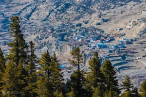 Manang village seen from Chongor view point other side of manang village