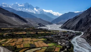 Kagbeni village & Mt. Nilgiri in the Back ground in mansoon season.