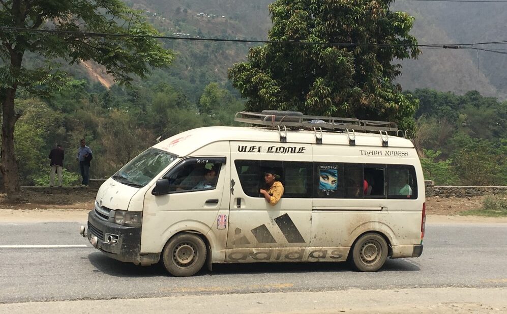 A local microvan heading towards Pokhara from Kathmandu