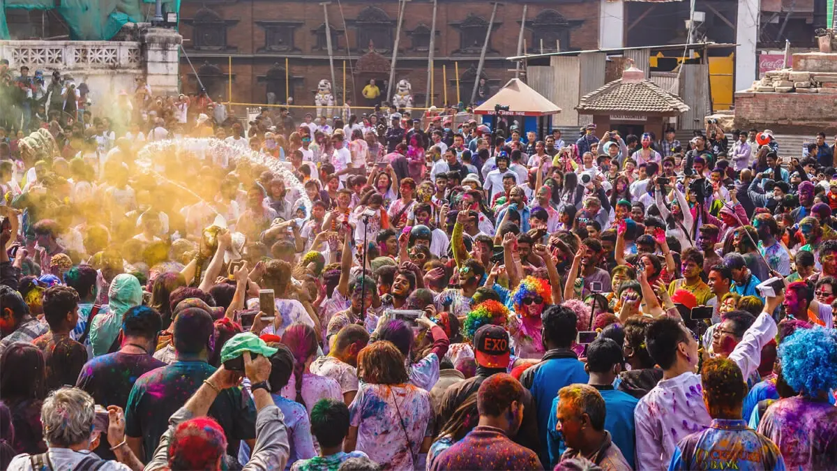 holi celebration in Basantapur Nepal