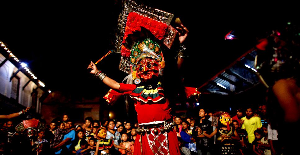 People cebrating gaijatra in bhaktapur