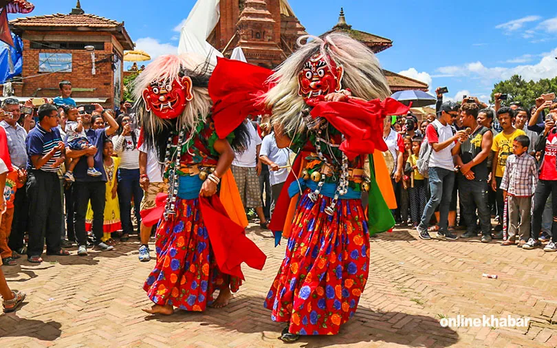 Mask Dancer dancing Gaijatra 