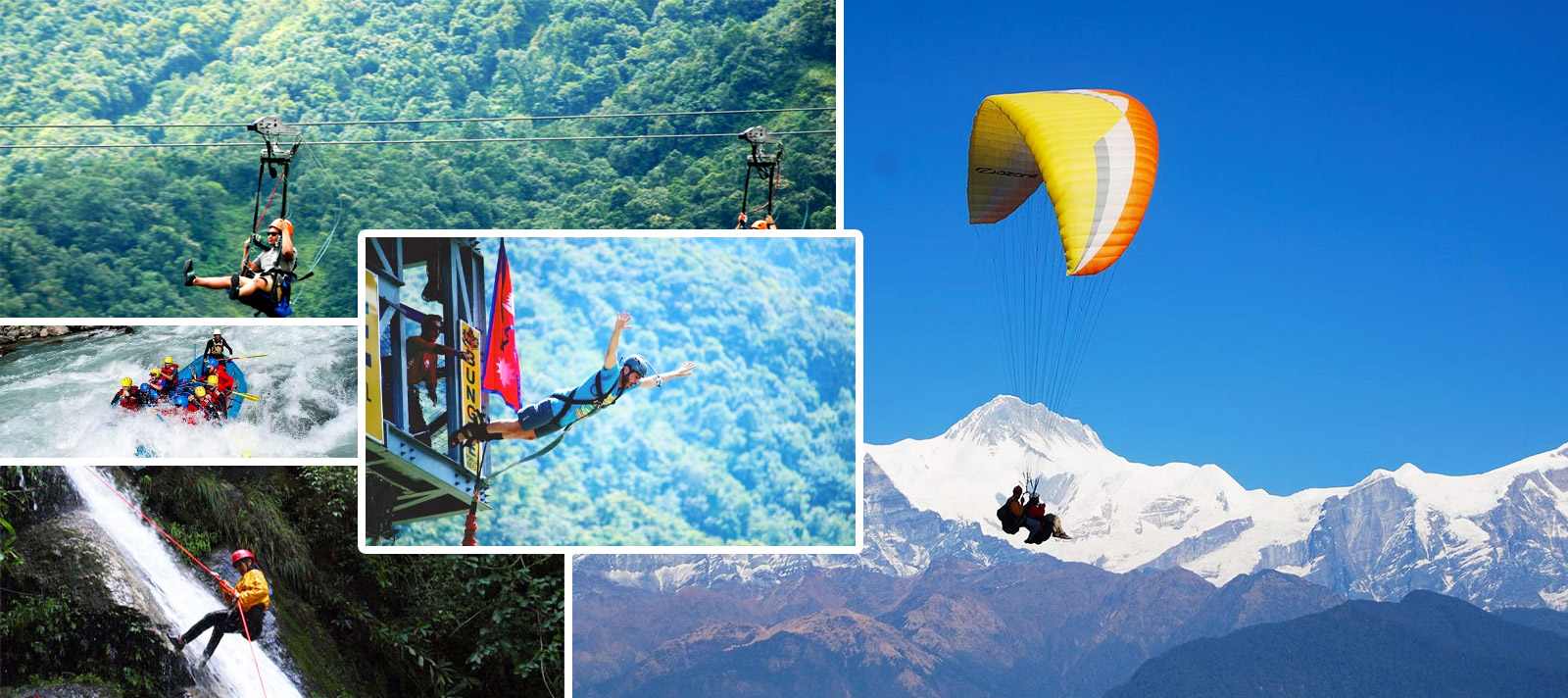 Ziplining, Rafting, Paragliding & Bungee Jumping in single frame