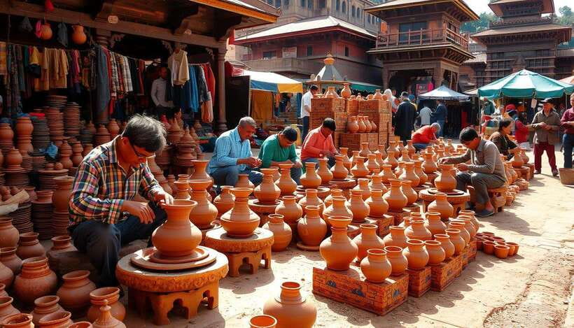 Rows of freshly made terracotta pottery, including pots, vases, and other items, are laid out to dry in the sun, a traditional practice essential to the pottery-making process.